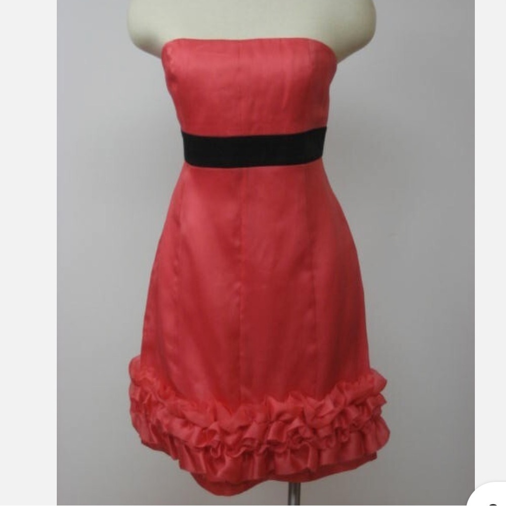 Phoebe Couture Size 2 Pink and Black Ruffled Strapless Mini Dress - Picture 3 of 16